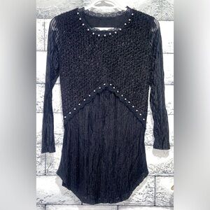 Reworked Unique Black Sheer Mini Dress/Tunic w Studded Detail & Liner Sz Small